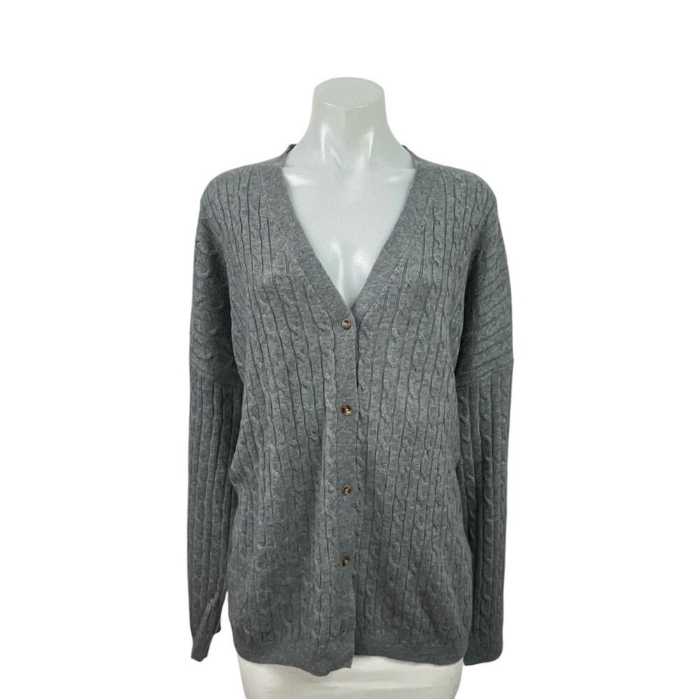 Rumored Gray Wool Cable Knit Long Sleeve V Neck Button Down Cardigan Sweater S